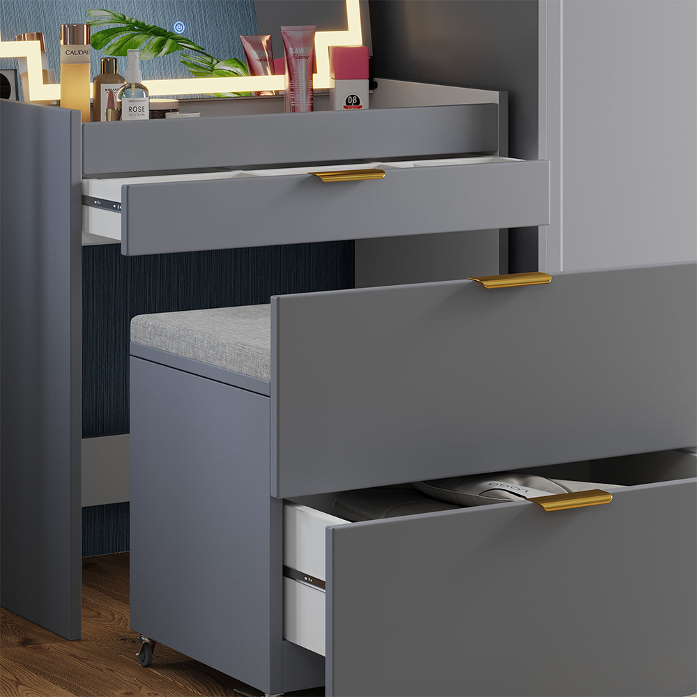 Vicco Tavolino da toilette Grigio 80 cm con panca e specchio LED