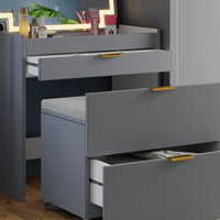 Vicco Tavolino da toilette Grigio 80 cm con panca e specchio LED