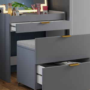 Vicco Tavolino da toilette Grigio 80 cm con panca e specchio LED