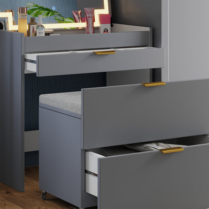 Vicco Tavolino da toilette Grigio 80 cm con panca e specchio LED