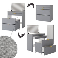 Vicco Tavolino da toilette Grigio 80 cm con panca e specchio LED