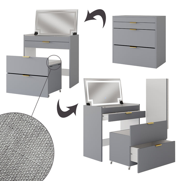 Vicco Tavolino da toilette Grigio 80 cm con panca e specchio LED