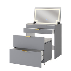 Vicco Tavolino da toilette Grigio 80 cm con panca e specchio LED