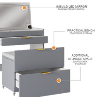 Vicco Tavolino da toilette Grigio 80 cm con panca e specchio LED