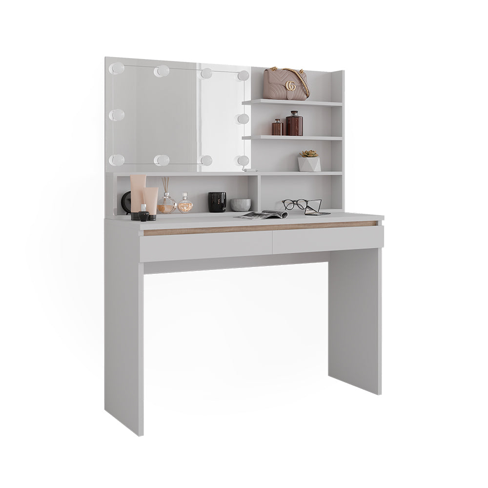 Vicco Tavolo da toilette Bianco 120 cm con ripiano a specchio e illuminazione a LED