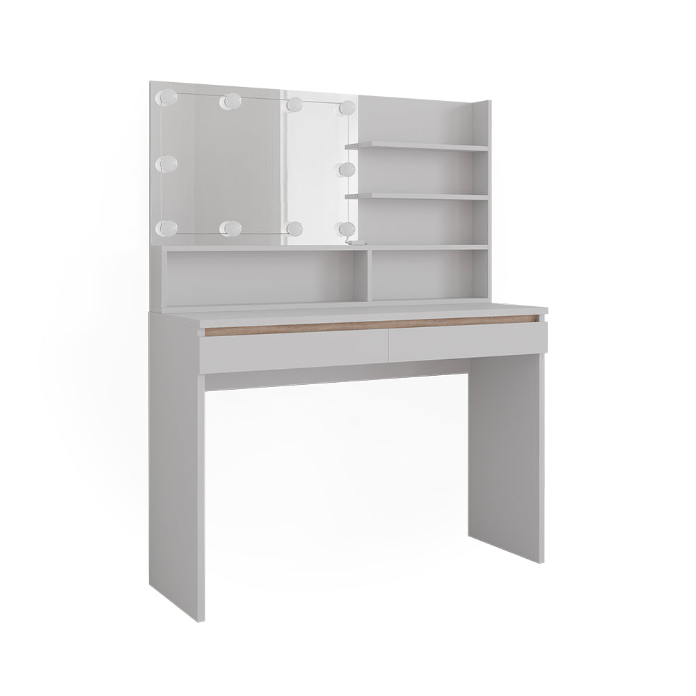 Vicco Tavolo da toilette Bianco 120 cm con ripiano a specchio e illuminazione a LED