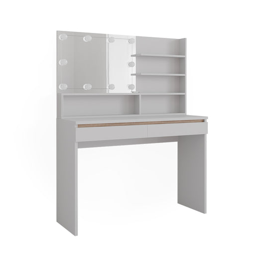 Vicco Tavolo da toilette Bianco 120 cm con ripiano a specchio e illuminazione a LED