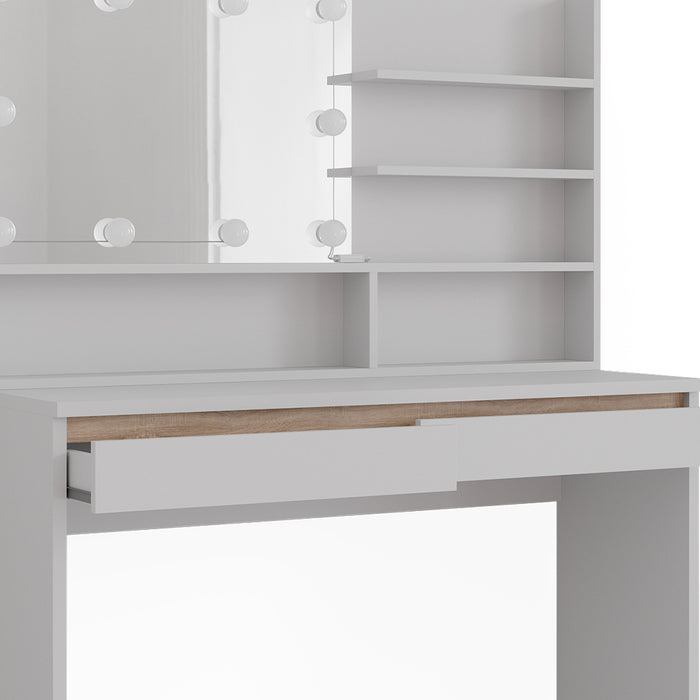 Vicco Tavolo da toilette Bianco 120 cm con ripiano a specchio e illuminazione a LED