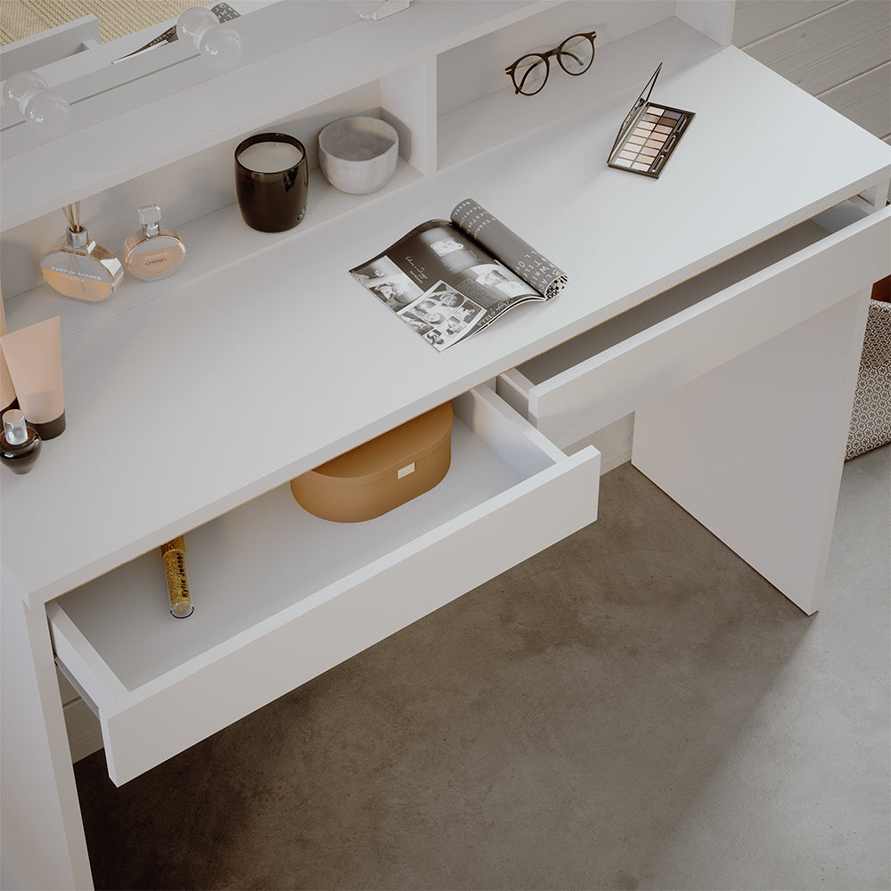 Vicco Tavolo da toilette Bianco 120 cm con ripiano a specchio e illuminazione a LED