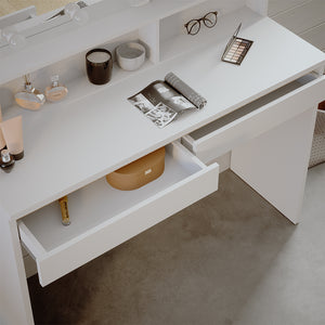 Vicco Tavolo da toilette Bianco 120 cm con ripiano a specchio e illuminazione a LED