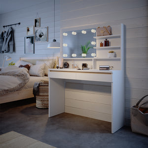 Vicco Tavolo da toilette Bianco 120 cm con ripiano a specchio e illuminazione a LED