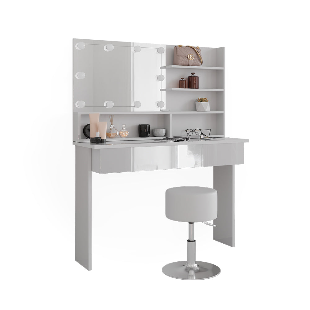 Vicco Tavolo da toeletta Bianco 120 cm con illuminazione a LED e sgabello