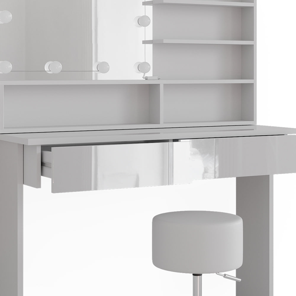 Vicco Tavolo da toeletta Bianco 120 cm con illuminazione a LED e sgabello