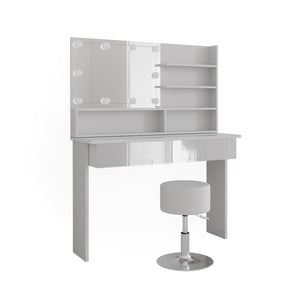 Vicco Tavolo da toeletta Bianco 120 cm con illuminazione a LED e sgabello