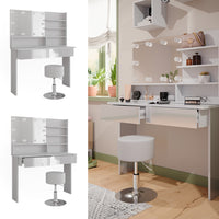 Vicco Tavolo da toeletta Bianco 120 cm con illuminazione a LED e sgabello