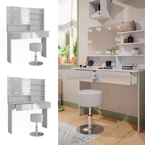 Vicco Tavolo da toeletta Bianco 120 cm con illuminazione a LED e sgabello