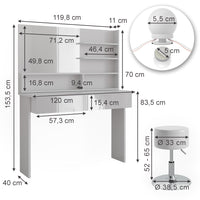 Vicco Tavolo da toeletta Bianco 120 cm con illuminazione a LED e sgabello