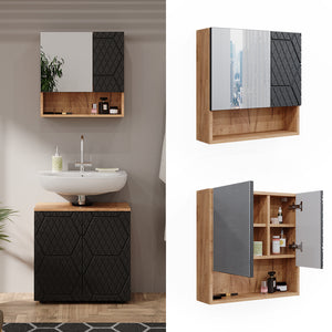 Vicco Mobile a specchio per il bagno Antracite a righe 54 x 55 cm