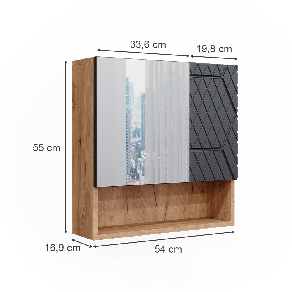 Vicco Mobile a specchio per il bagno Antracite a righe 54 x 55 cm