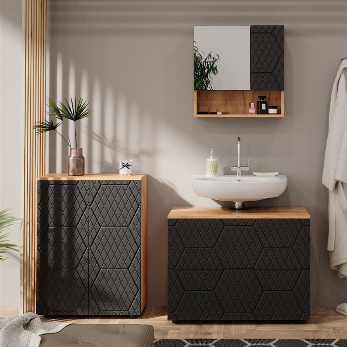 Vicco Mobile a specchio per il bagno Antracite a righe 54 x 55 cm