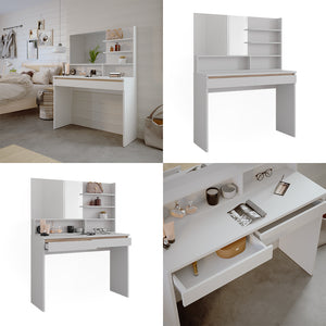 Vicco Tavolo da toilette Bianco 120 cm con ripiano a specchio