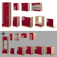 Vicco Cucina componibile Rosso lucido/rovere dorato 300 cm , PL Marmo