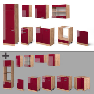 Vicco Cucina componibile Rosso lucido/rovere dorato 300 cm , PL Antracite