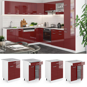 Vicco Mobiletto base per cucina Rosso lucido 60 cm con cassetto, PL Antracite