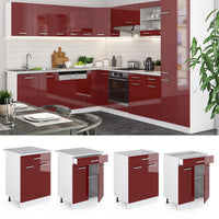 Vicco Mobiletto base per cucina Rosso lucido 60 cm con cassetto, PL Rovere