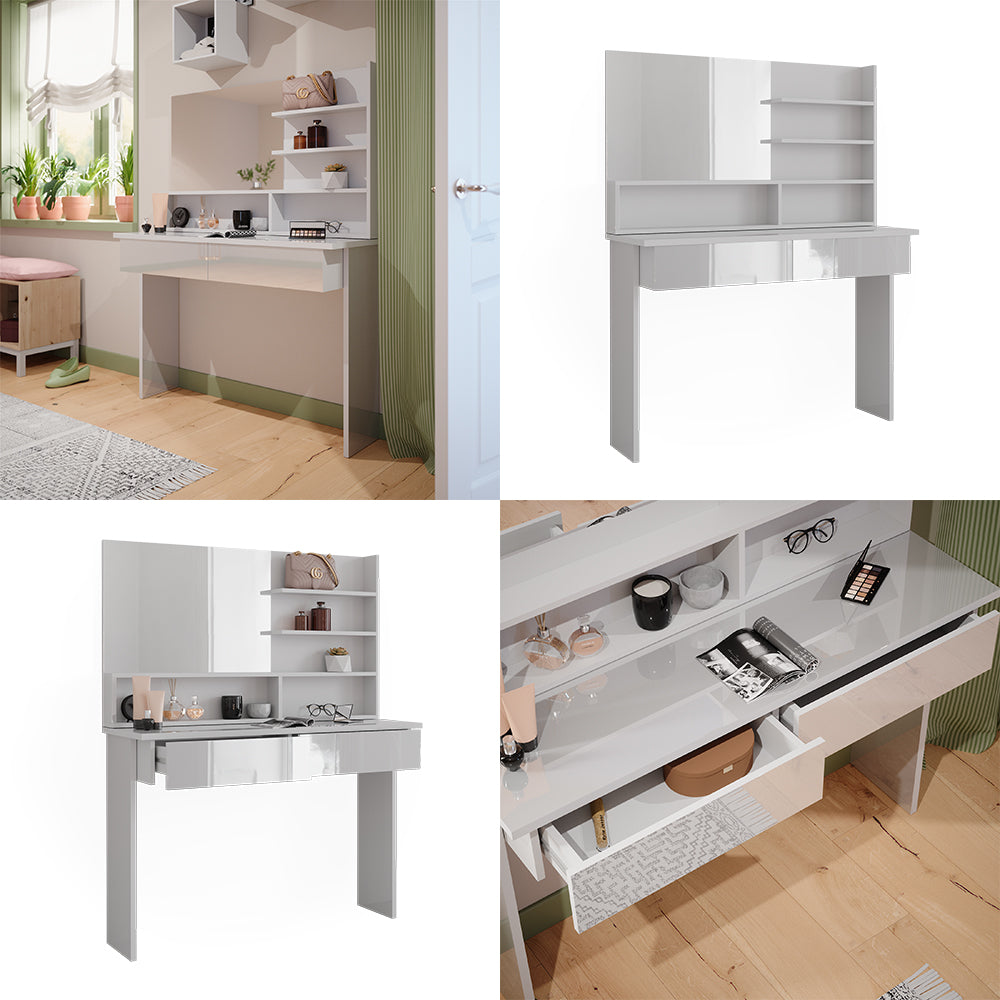 Vicco Tavolo da toeletta Bianco 120 cm con ripiano a specchio