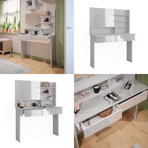 Vicco Tavolo da toeletta Bianco 120 cm con ripiano a specchio