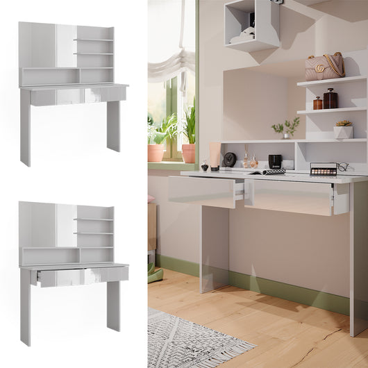 Vicco Tavolo da toeletta Bianco 120 cm con ripiano a specchio