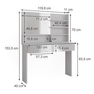 Vicco Tavolo da toeletta Bianco 120 cm con ripiano a specchio
