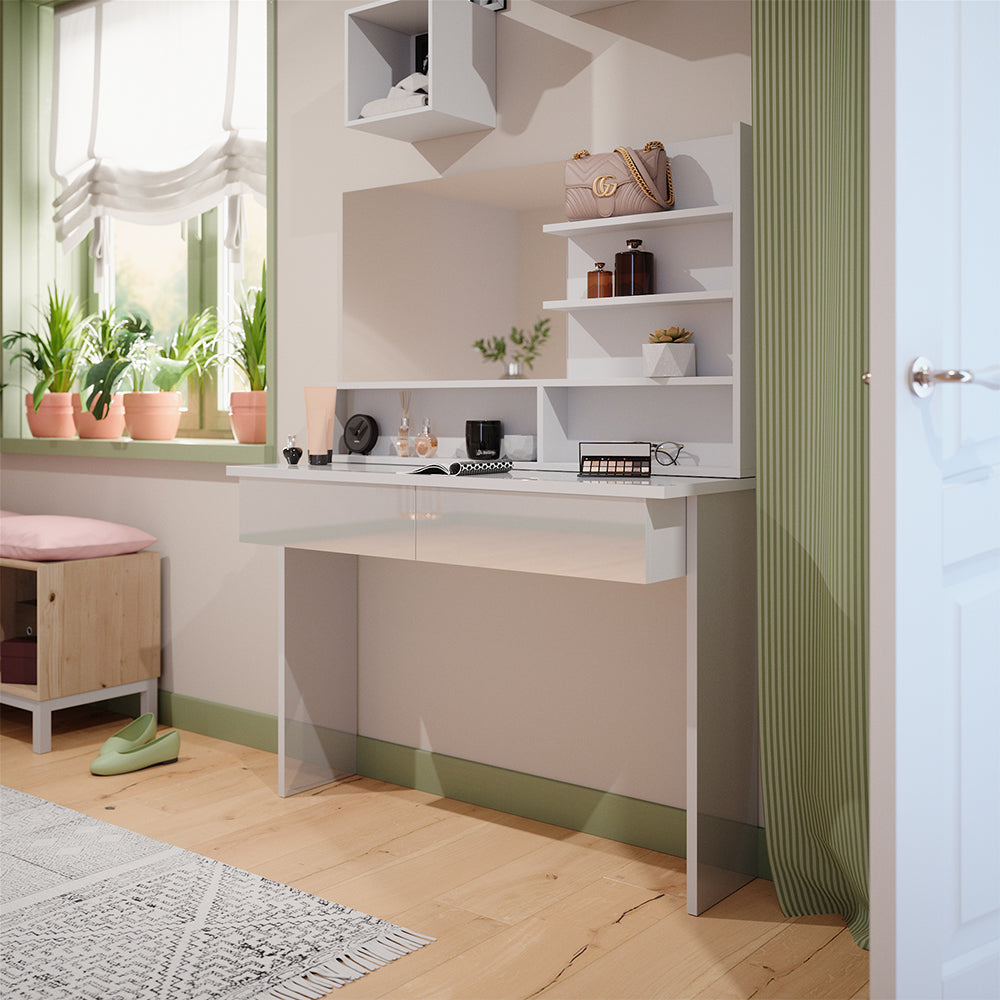 Vicco Tavolo da toeletta Bianco 120 cm con ripiano a specchio