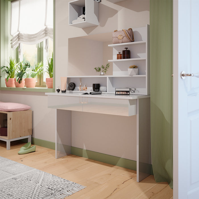 Vicco Tavolo da toeletta Bianco 120 cm con ripiano a specchio