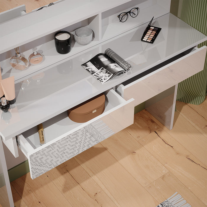 Vicco Tavolo da toeletta Bianco 120 cm con ripiano a specchio