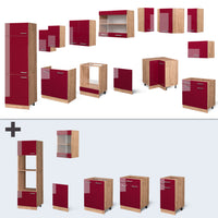 Vicco Cucina angolare completa Rosso lucido/rovere dorato 287 x 60 cm , PL Marmo