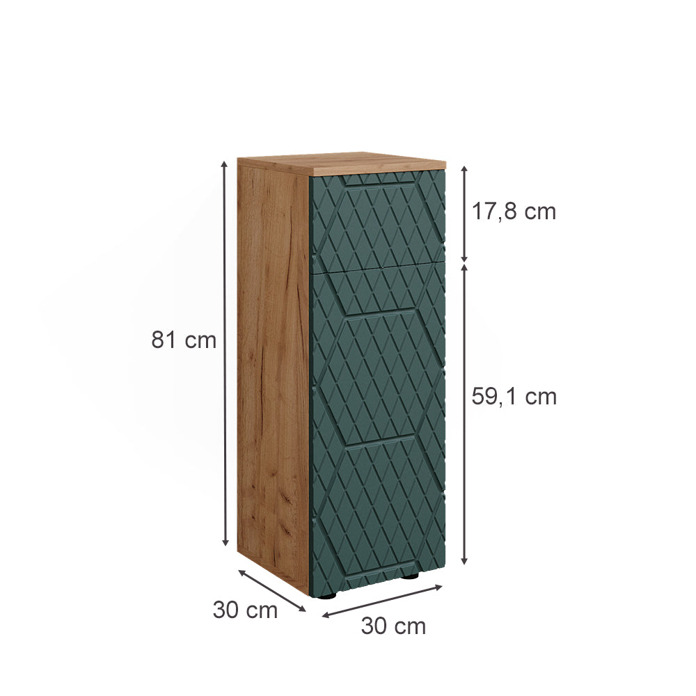 Vicco Mobile midi Quercia verde/oro 30 x 81 cm con 1 cassetto, 2 scomparti, bagno