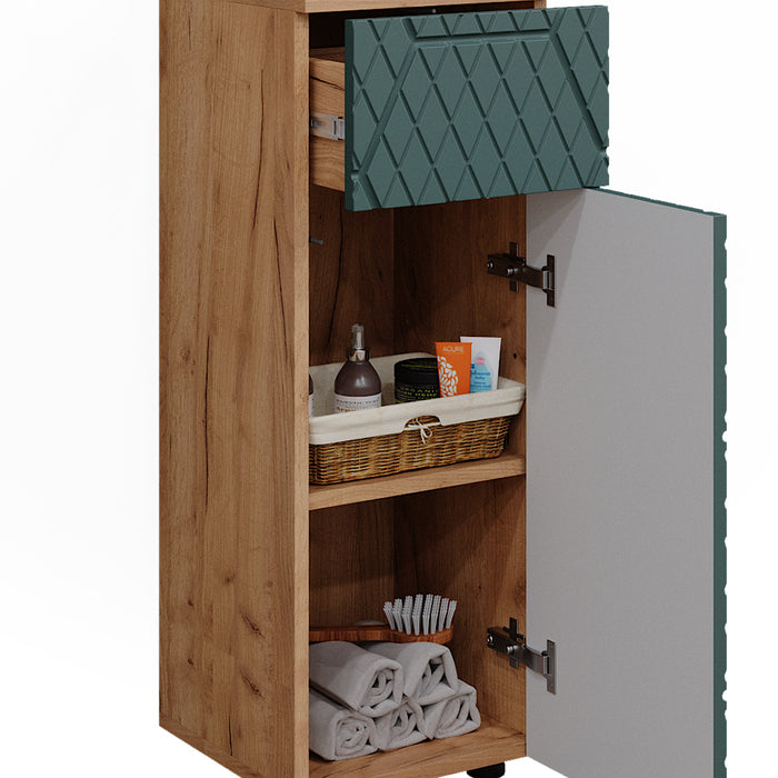 Vicco Mobile midi Quercia verde/oro 30 x 81 cm con 1 cassetto, 2 scomparti, bagno
