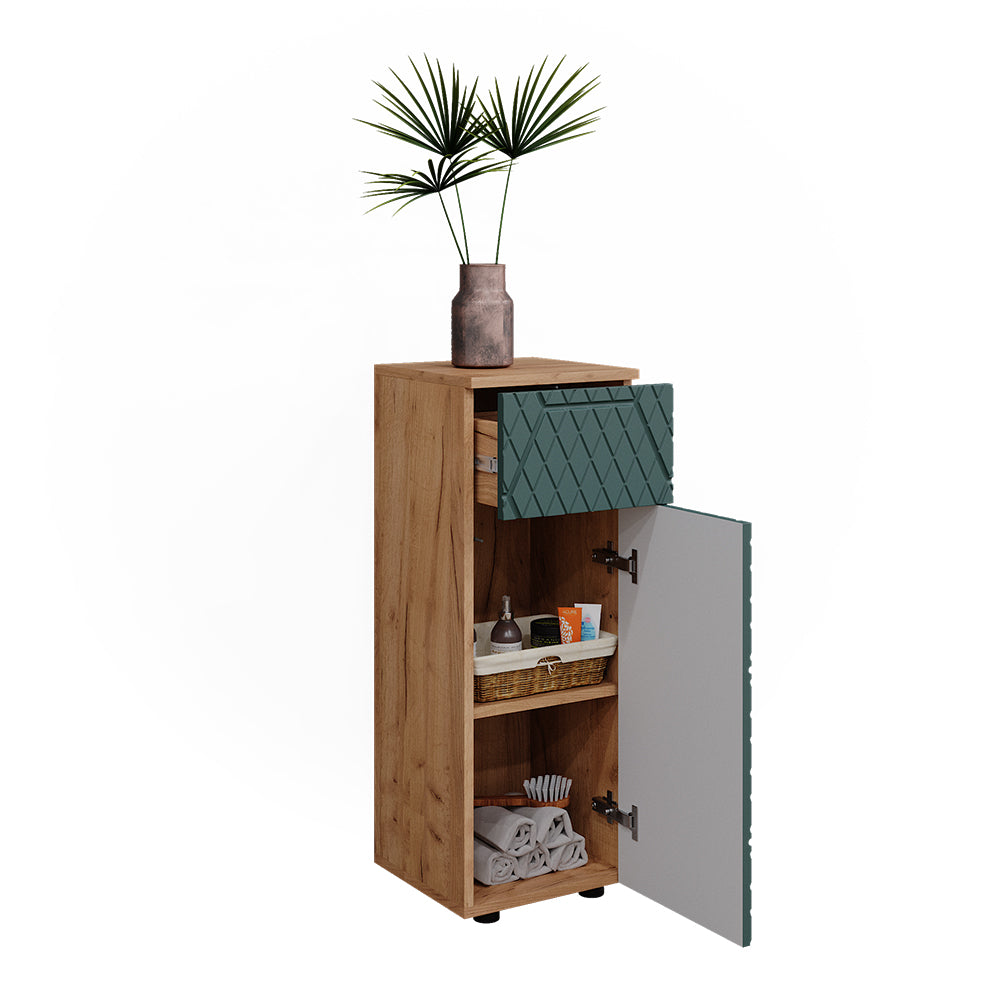 Vicco Mobile midi Quercia verde/oro 30 x 81 cm con 1 cassetto, 2 scomparti, bagno