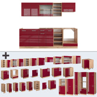 Vicco Cucina componibile Rosso lucido/rovere dorato 240 cm , PL Rovere