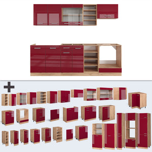 Vicco Cucina componibile Rosso lucido/rovere dorato 240 cm , PL Rovere