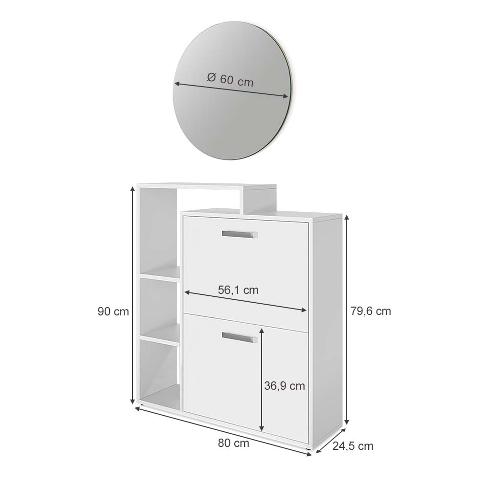 Vicco Scarpiera Bianco 2 parti, con specchio