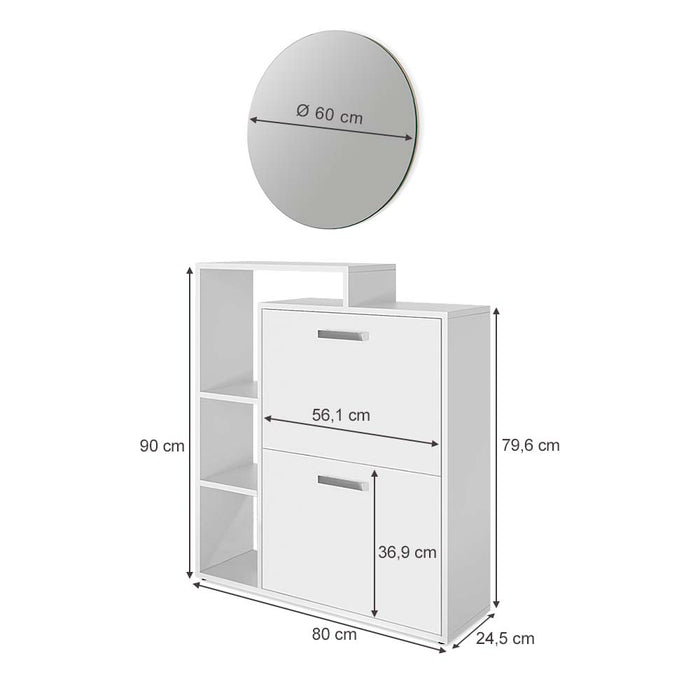 Vicco Scarpiera Bianco 2 parti, con specchio