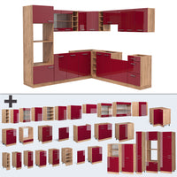 Vicco Cucina angolare completa Rosso lucido/rovere dorato 247 x 60 cm , PL Rovere