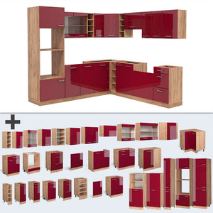 Vicco Cucina angolare completa Rosso lucido/rovere dorato 247 x 60 cm , PL Rovere