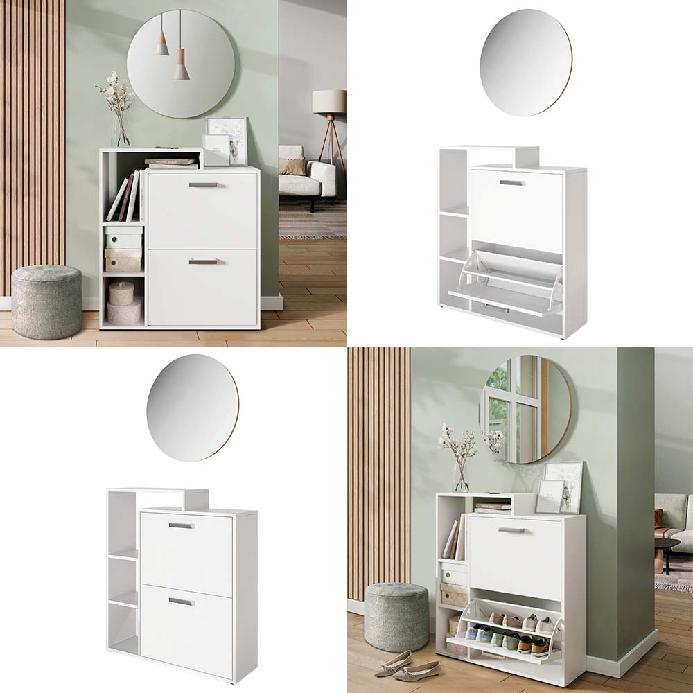 Vicco Scarpiera Bianco 2 parti, con specchio