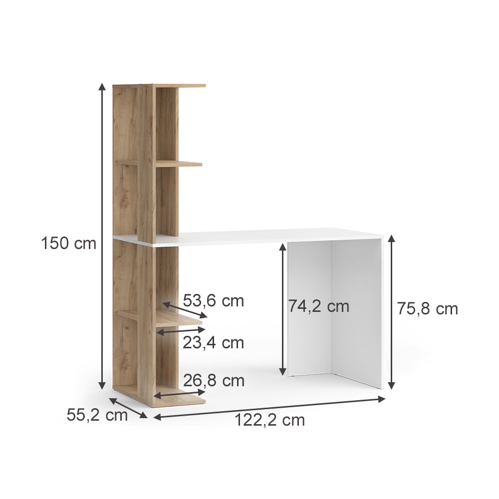 Vicco Scrivania con ripiani Bianco/Sonoma 122.2 x 55.2 cm con 4 scomparti