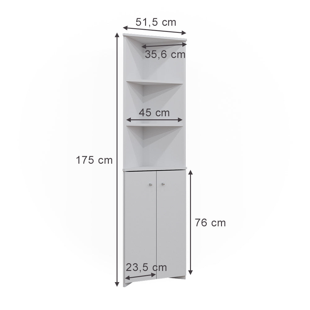Vicco Armadio per il bagno Bianco 51.5 x 175 cm Armadio angolare a 2 ante