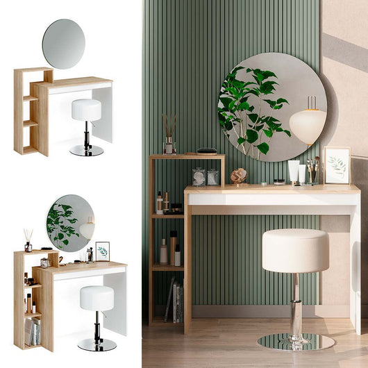 Vicco Tavolo da toeletta Sonoma 100 cm con specchio e sgabello